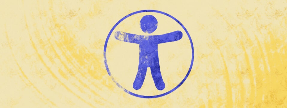 Illustration of a purple stick figure in a purple circle, on yellow background