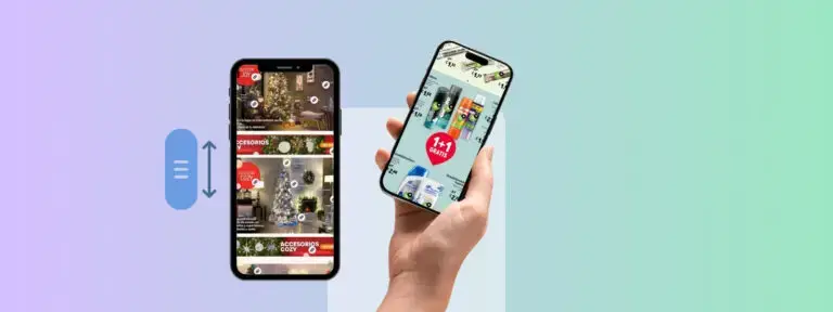 A mobile phone showing a digital flyer next to a hand holding a mobile phone