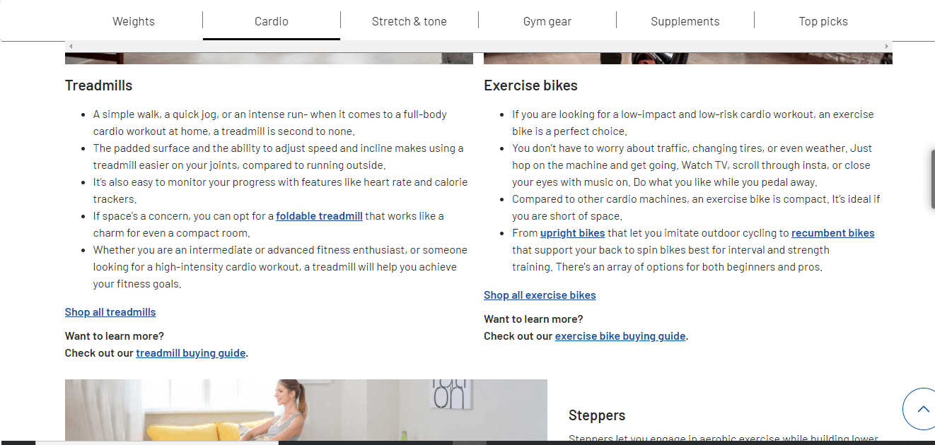 Ecommerce beyond Holiday Shopping: Market Segmentation and Opportunities for Thematic Specials 8 Screenshot of Argos's work-out-from-home guide, showing two cardio routines.