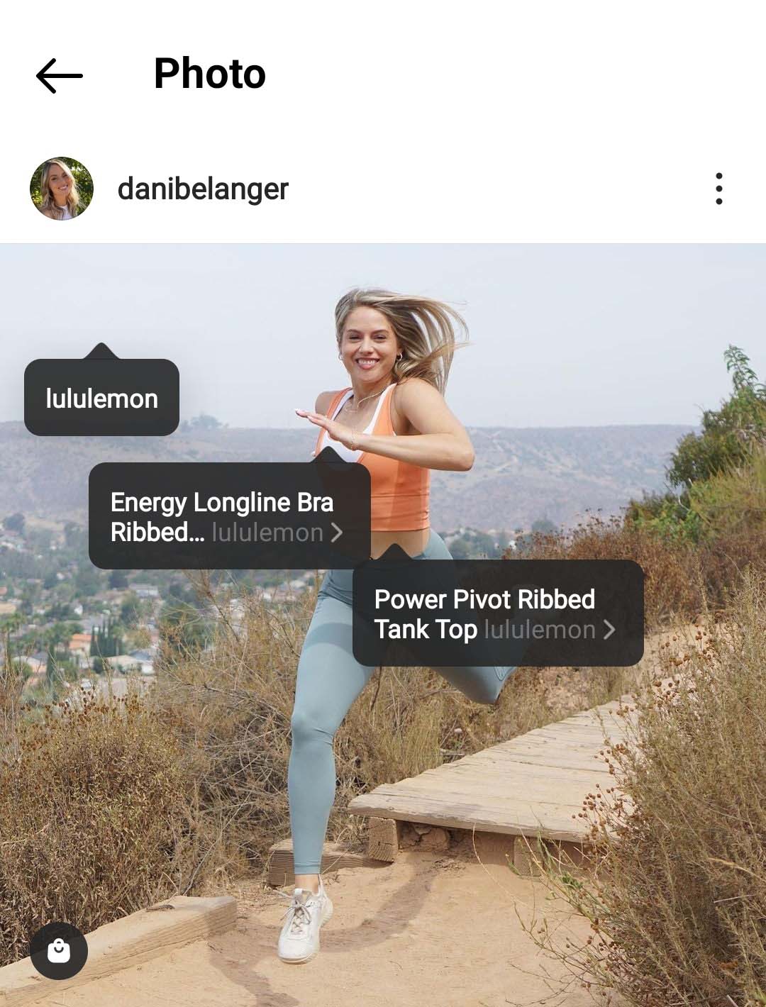The eCommerce Fashion Industry in 2022: New Markets, Trends, and Tips for Your Brand 2 Screenshot of influencer danibelanger's Instagram account. Showing an outfit tagged with shoppable products.