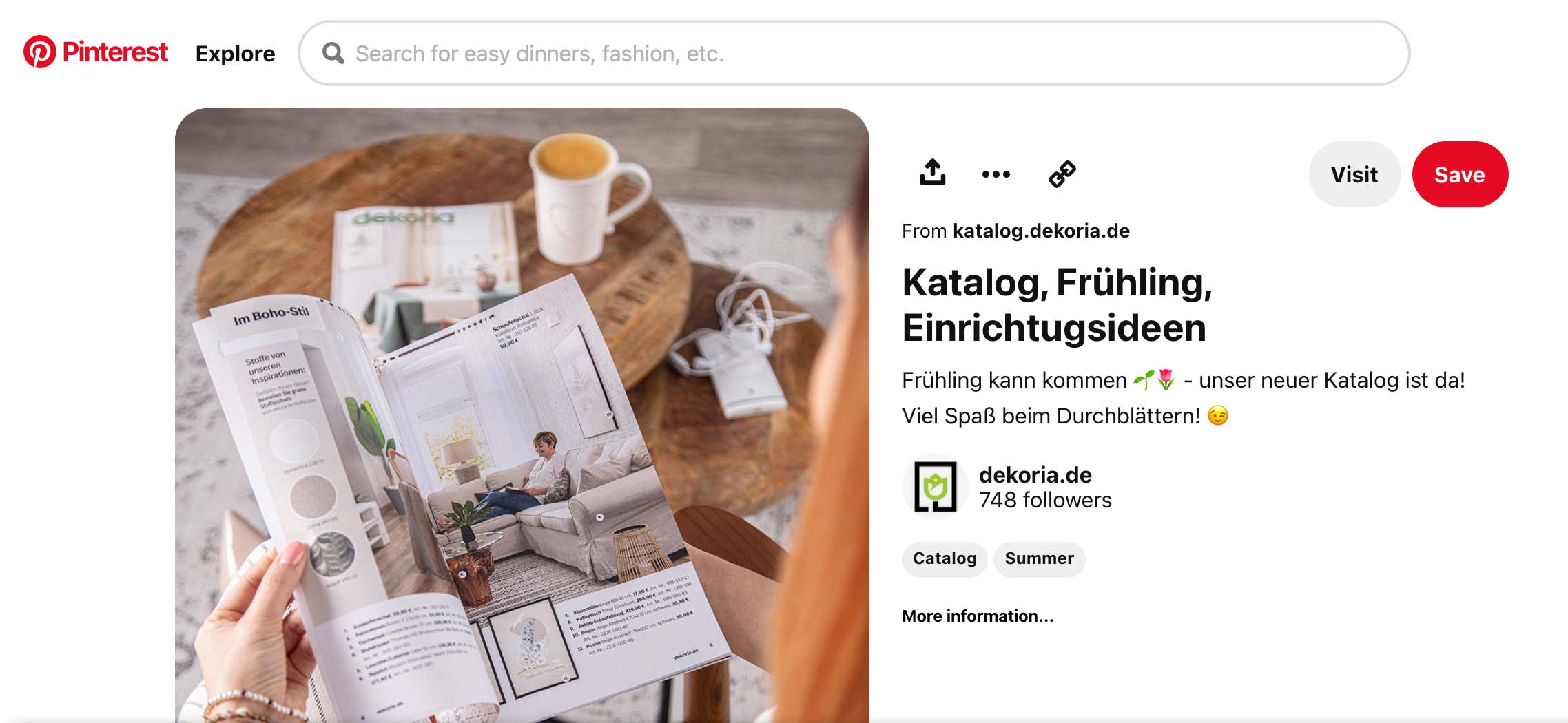 Five Online Channels to Distribute Your Digital Publications On 8 A photo of someone reading Dekoria's catalog. Pinned on Pinterest.