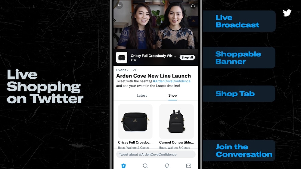 Why Brands Need Discovery Marketing in 2022 1 A photo of Twitter's live shopping feature. Top of screen is the live video. Bottom half of screen displaying the products relevant to the video.