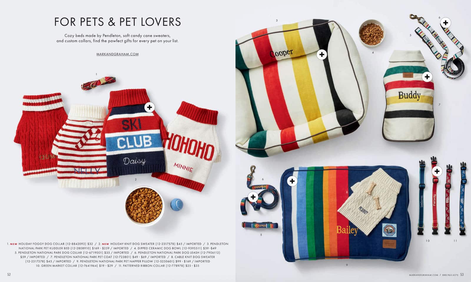 Why Brands Need Discovery Marketing in 2022 5 Spread from Mark & Graham's gift guide showing products for pets & pet lovers. Products tagged to be shoppable.