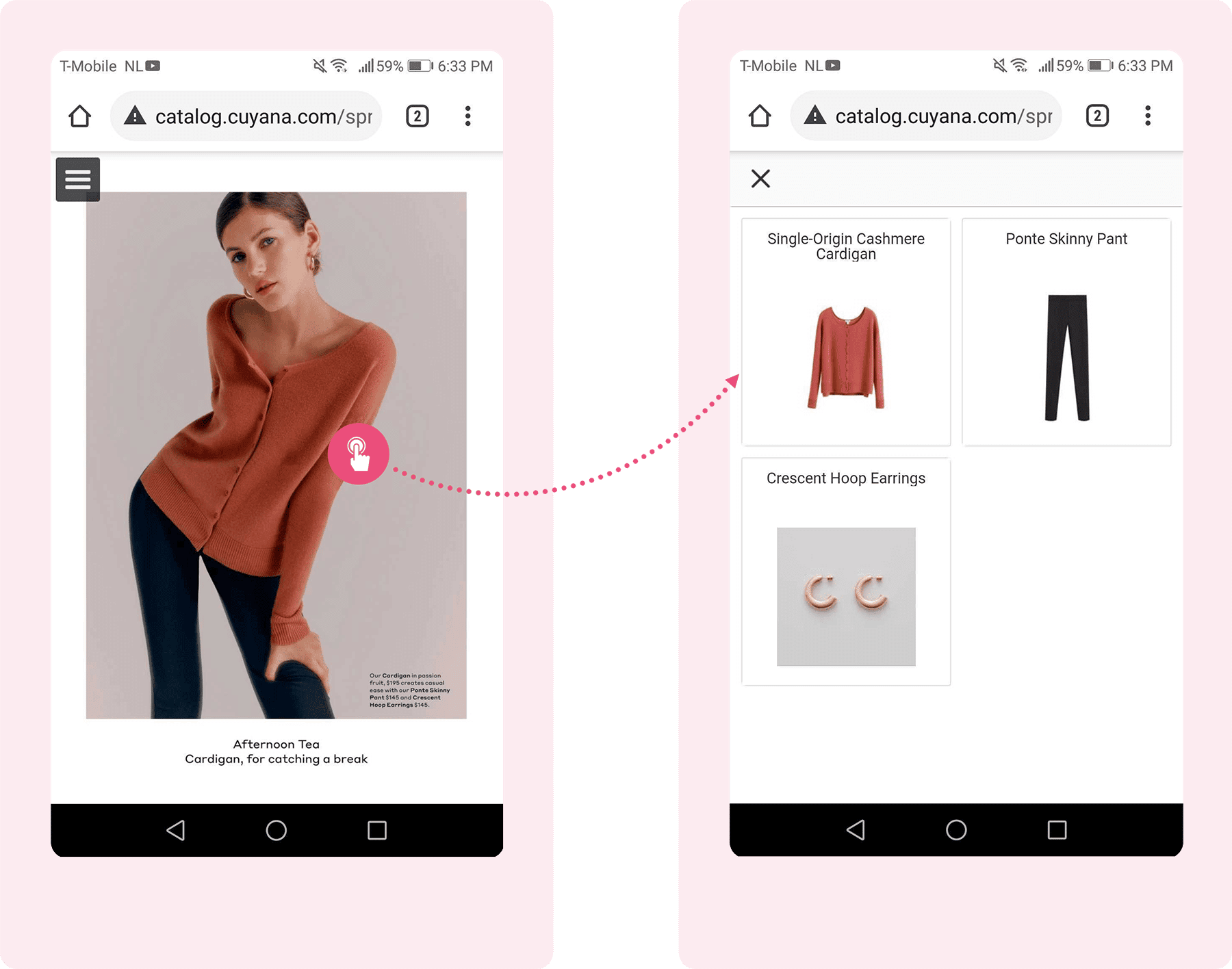 Product Discovery: How a Digital Catalog Can Skyrocket Your Online Fashion Store's Sales 3 A mobile catalog experience with less content per page, making extra information accessible through clicking or swiping.