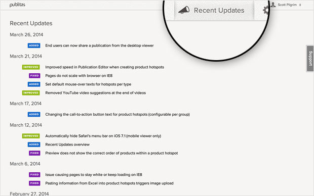 Product Update: Change Default Mouse-Over & CTA Texts 5 Mouse over CTA: The Recent Updates overview in Publitas.