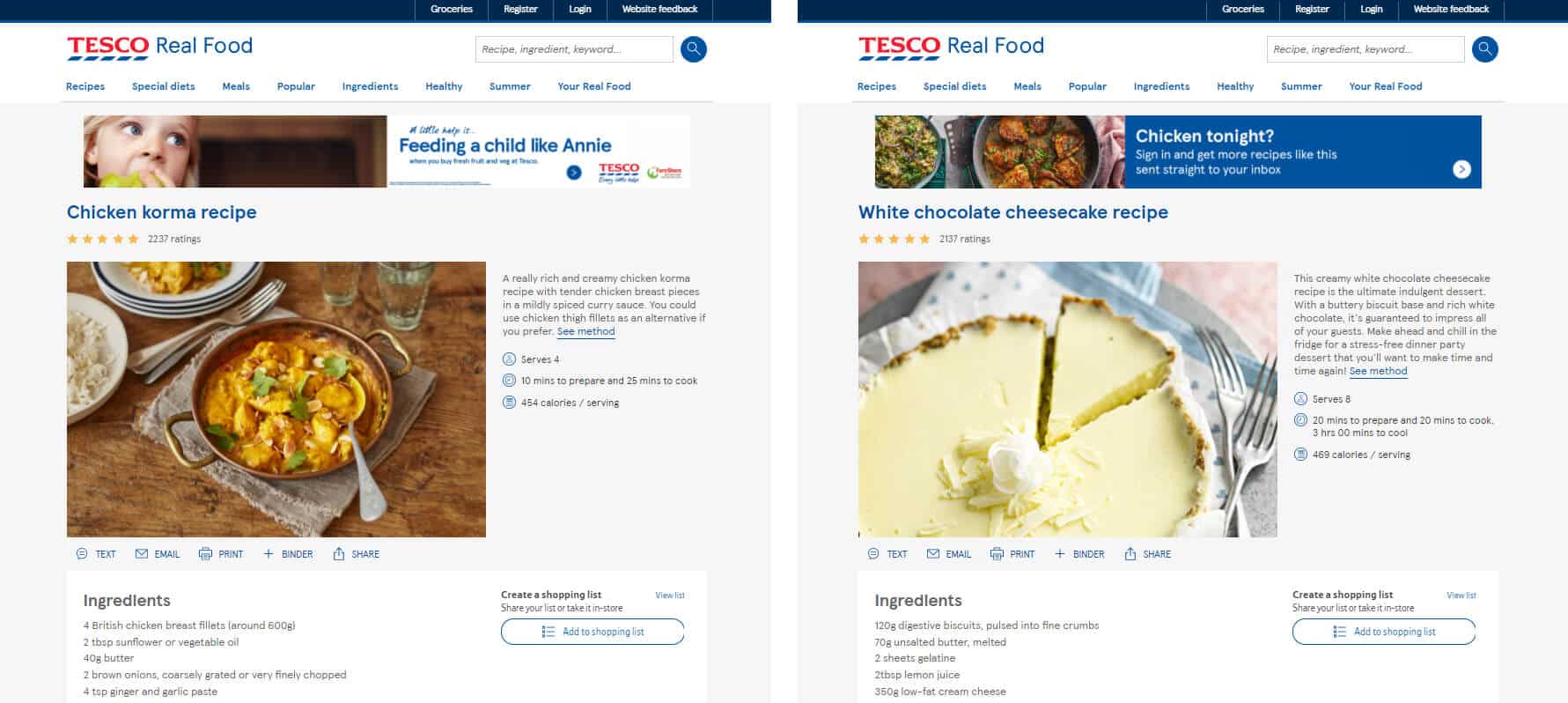 How Content Is Shaping the Way Consumers Shop for Groceries 1 Examples of recipes on Tesco's site.