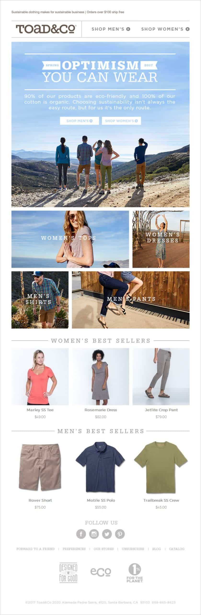 8 Examples of How Catalogs Can Provide Value In Your Newsletters 7 Shoppers who want to shop Toad&Co’s catalog can reliably find the link in the bottom of Toad&Co’s newsletter.
