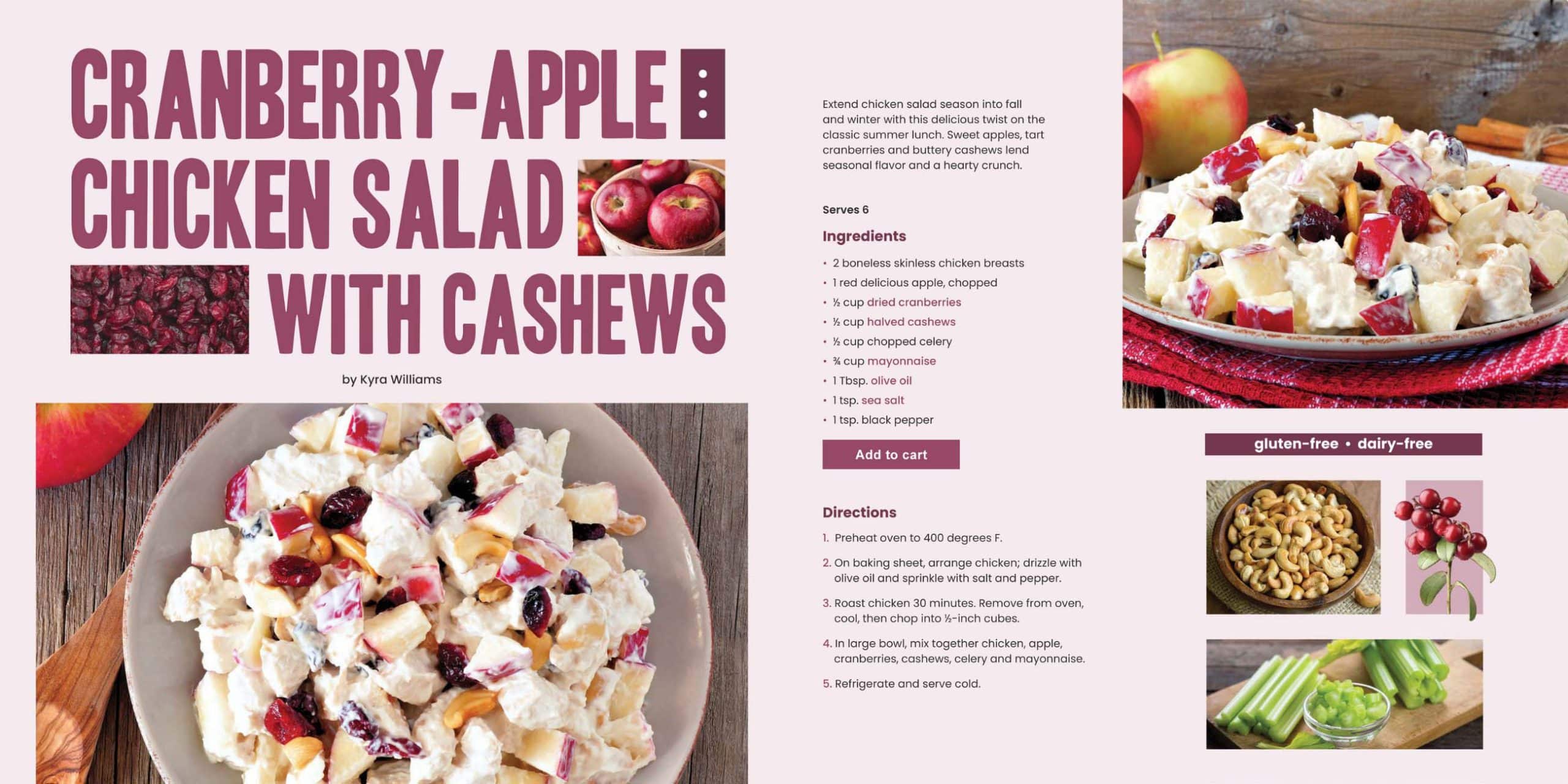How to Increase and Encourage eCommerce Impulse Buying 4 Pages from Vitacost's catalog, showing a recipe for cranberry apple chicken salad.