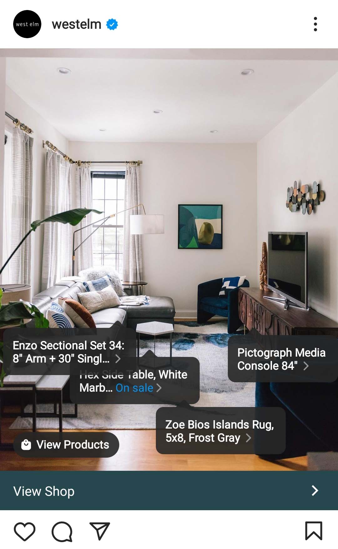 Why Brands Need Discovery Marketing in 2022 3 Living room shared on Instagram. Each product in the room tagged to be shoppable.