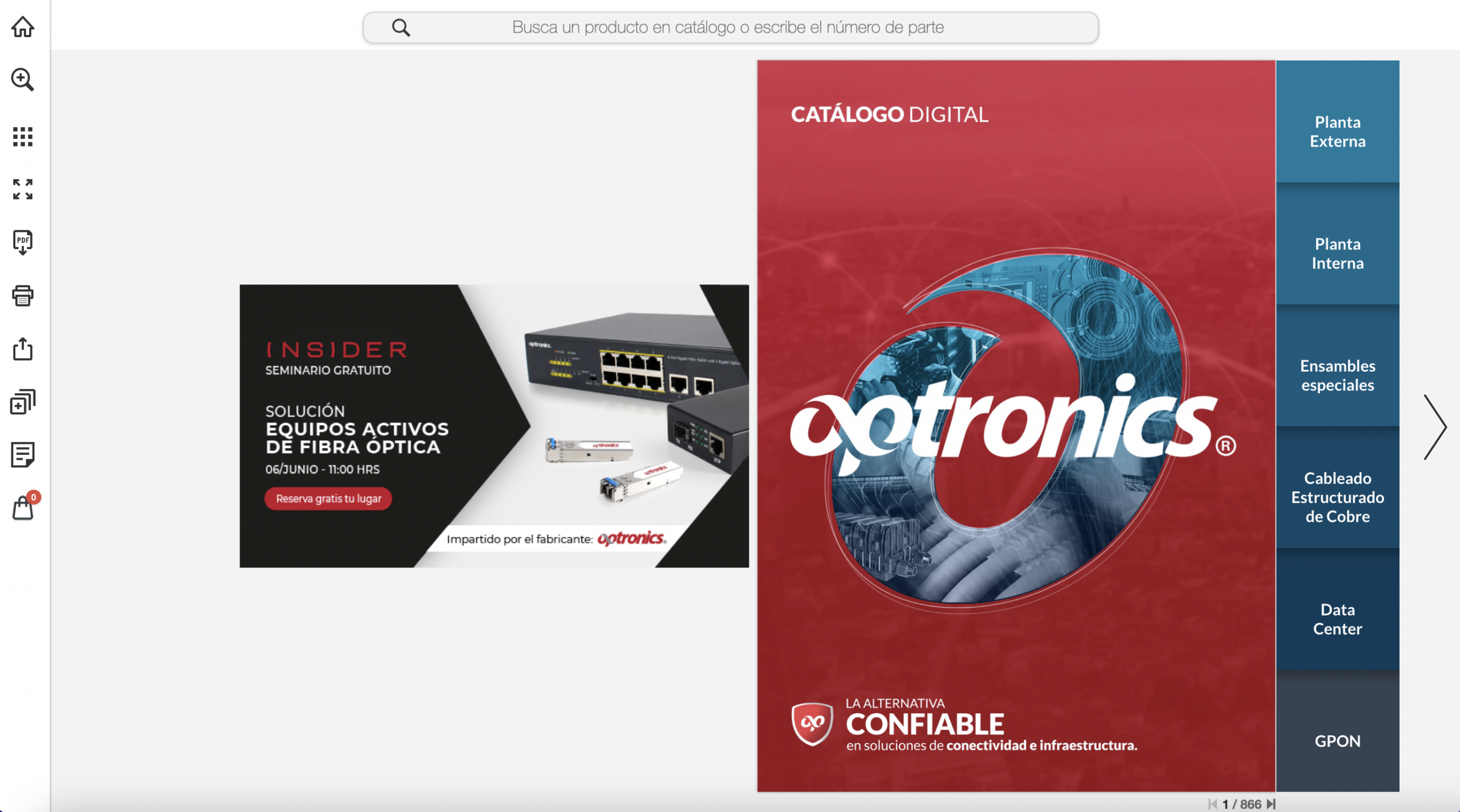 Screenshot der Optronics Digital-Katalog-Einstiegsseite