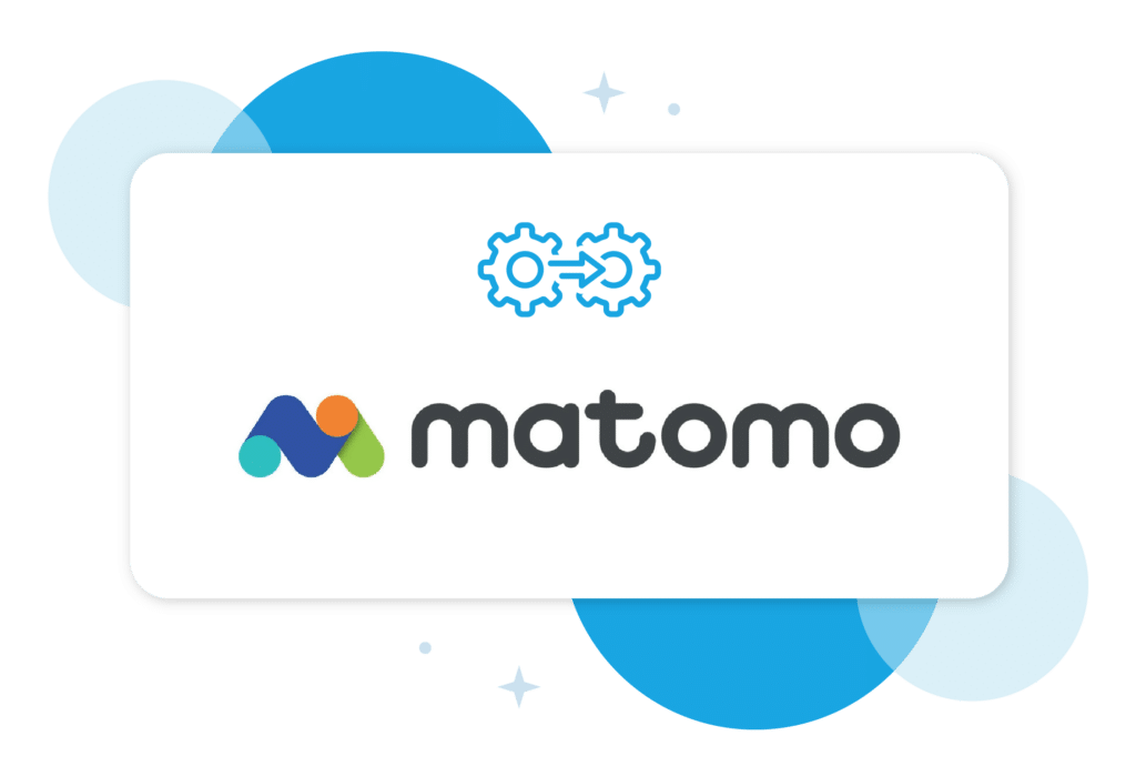 Logotipo de Matomo y dos engranajes enganchados entre sí