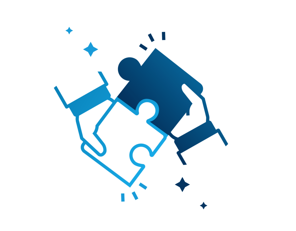 Hands clicking puzzle pieces together.