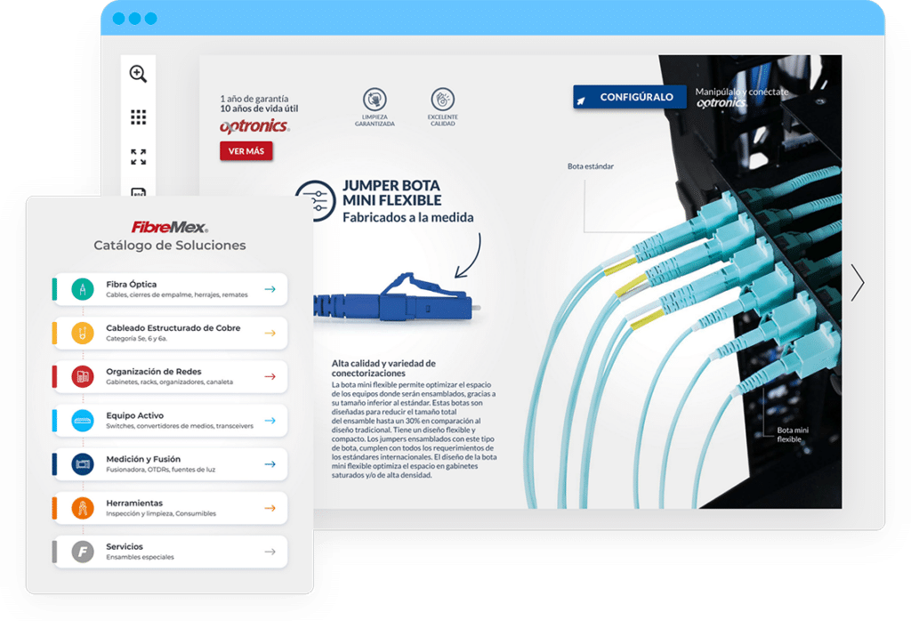 A fiber optics catalog with a custom menu showing sections to easily navigate towards.