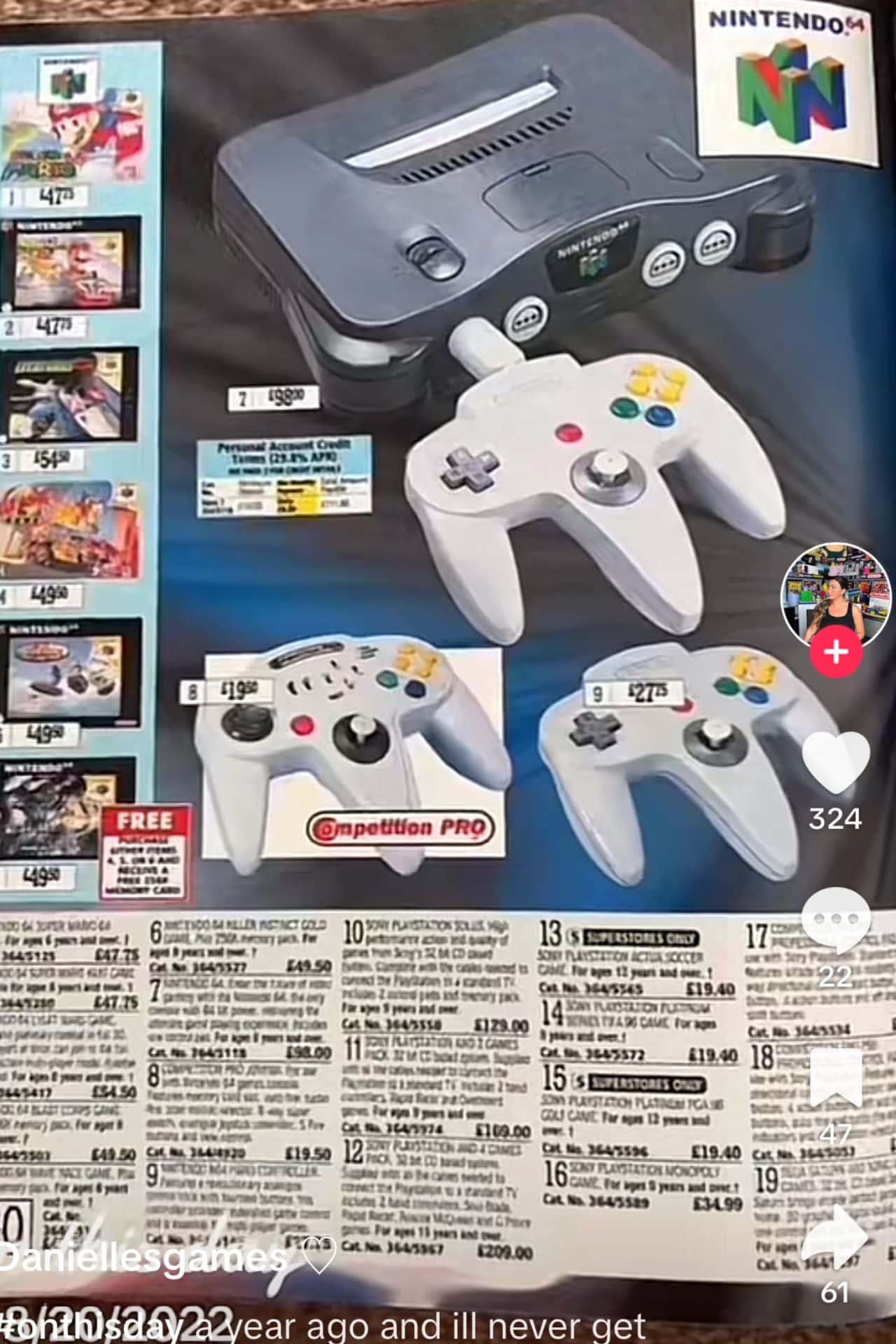 A page of an Argos catalog from the 90s showing a Nintendo 64.