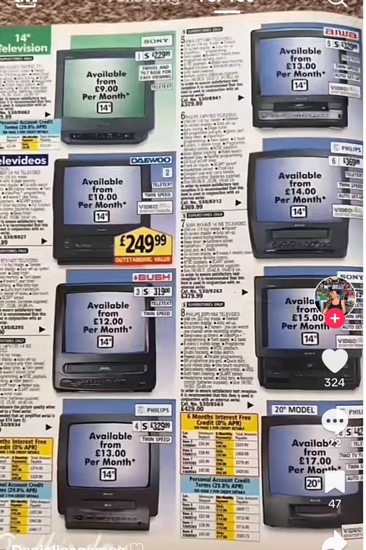 A page of an Argos print catalog from the 90s showing old televisions.