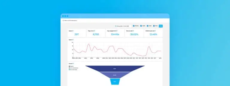 A digital catalog dashboard on a blue background showing performance metrics.