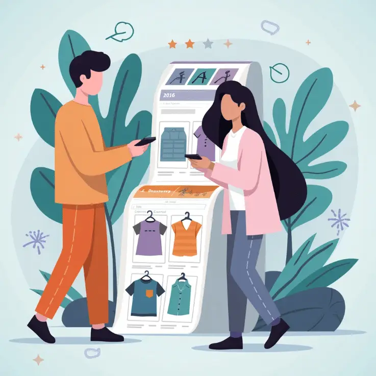 Enhance the Customer Journey by Crafting an Effective Discovery Phase 1 A woman and a man looking at a digital catalog on their phones with a catalog behind them