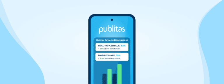 Telemóvel que mostra o logótipo publitas e abaixo os dados que incluem Percentagem de leitura: 3,5% 1,5% acima do valor de referência e Quota de telemóvel: 75% 5,5% acima do valor de referência