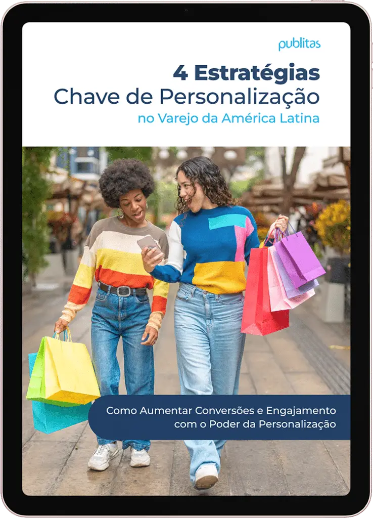 ebook: 4 estratégias chave de personalização. Duas mulheres sorrindo com sacolas de compras.