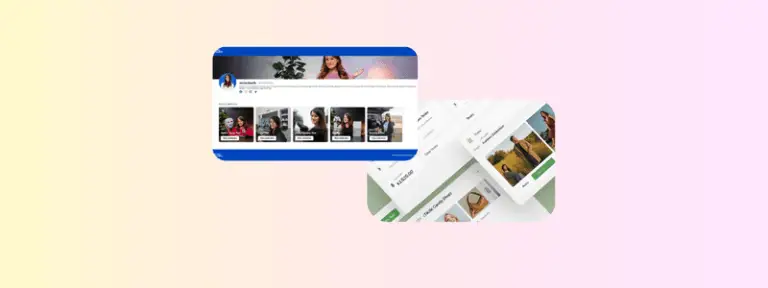 A collage of digital retail marketing interfaces including Best Buy product carousels, promotional banners, and influencer marketing dashboards, set against a pastel gradient background transitioning from yellow to pink.