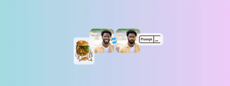 Image shows two pictures of a man side by side with different facial expressions, a salmon bagel and a sign saying prompt