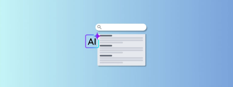 A search box with lines of text underneath and an AI badge