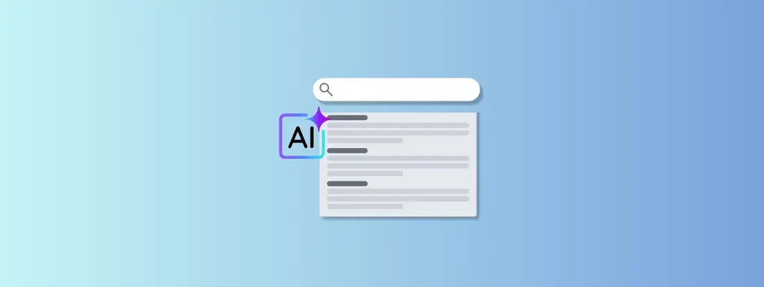 A search box with lines of text underneath and an AI badge