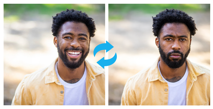 Generative AI Tricks Helping Retailers Reduce Costs 1 Two images of a male next to each other one smiling and one serious that was created using generative ai