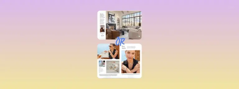 Image shows a single and double digital publication format for furniture and jewelry brands