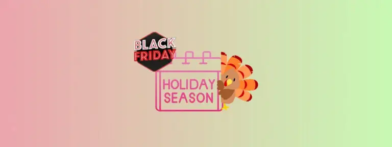 Image shows a black friday banner, a holiday season calendar graphic and a thanksgiving turkey