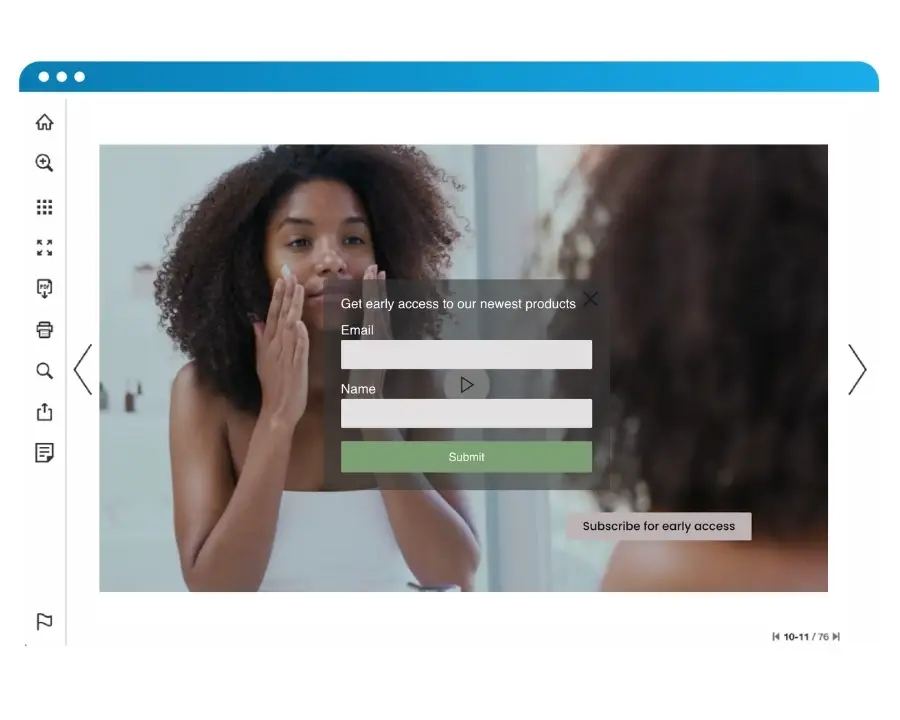 Why Your Digital Catalog Could Be Your Best Lead Capture Tool 1 Image shows a digital catalog with a woman putting on face cream overlayed with a form being used as a lead capture tool