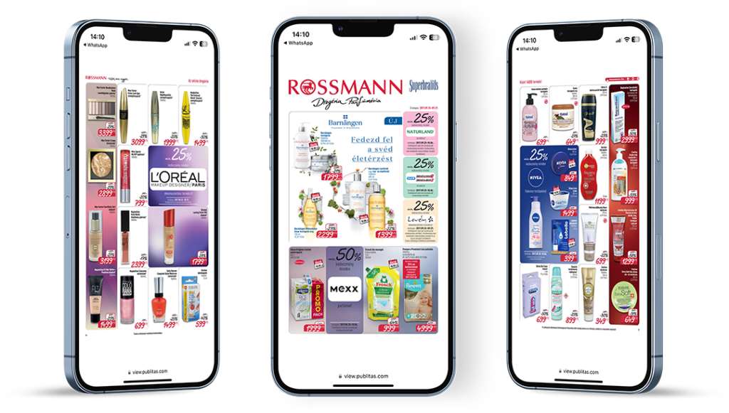 three pages from rossmann catalog on mobile Publitas